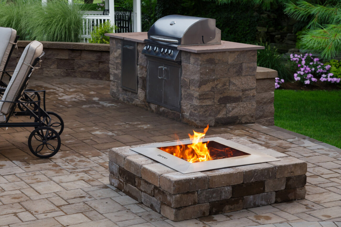 Entertainment outdoor space-Patio with brick fire pit